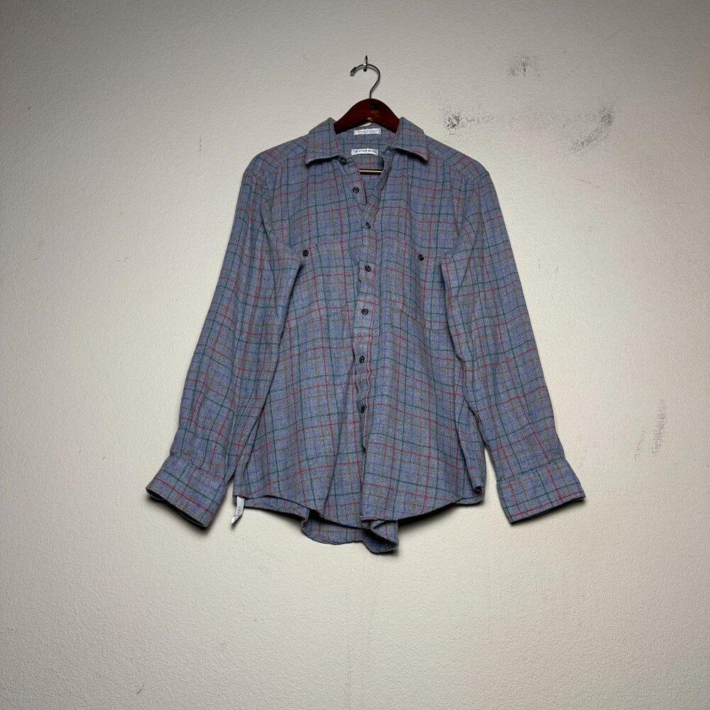 VTG Geoffrey Beene Button Up Shirt Men L Wool Blend Prep 90s Plaid Grey Grandpa